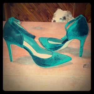 Velvet green heels.